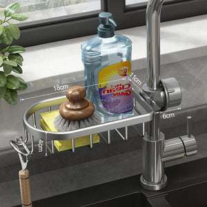 Kitchen Space Aluminum Sink Drain Rack Sponge Storage Faucet Holder Soap Drainer Shelf Basket Organizer