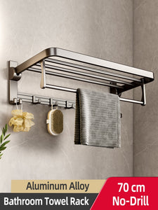 Bathroom Towel Holder No Drill Towel Rack Foldable Aluminum Stainless-Stell Storage Shelves Wall Mounted Bathroom Product