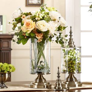 Nordic Metal Flower Vase Luxury Glass Vases Creative Transparent Large Retro Living Room Vase Decoration