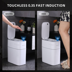 14l Smart Bathroom Trash Can Automatic Bagging Electronic Trash Can White Touchless Narrow Smart Sensor Garbage Bin Smart Home