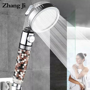 Bathroom 3-Function SPA Shower Head with Switch Stop Button high Pressure Anion Filter