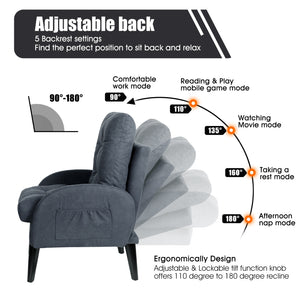 Accent Chair with Ottoman Storage Sofa Chair for Living Room Lounge Bedroom Armchair with Adjustable Backrest and Side Pocket