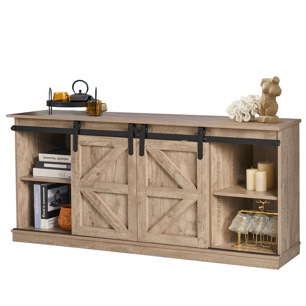 Breezestival Farmhouse TV Stand for 65 Inch TVs Sliding Barn Doors and Storage Cabinets TV Console Table for Living Room