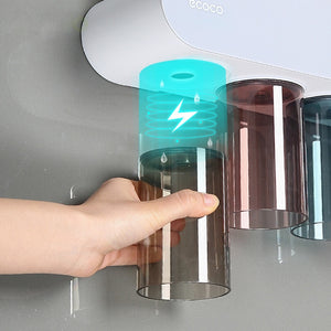 Wall-mounted Toothbrush Holder Automatic Toothpaste Dispenser Squeezer Organizer Storage Rack Bathroom