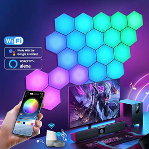 TuYa WIFI Bluetooth LED Hexagon Quantum Lamps Indoor RGB Wall Light For Computer Game Bedroom