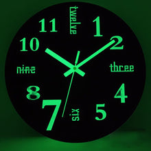 Load image into Gallery viewer, 12 Inch Luminous Wall Clock Wood Silent Light in Dark Night Nordic Minimalist Week Watch
