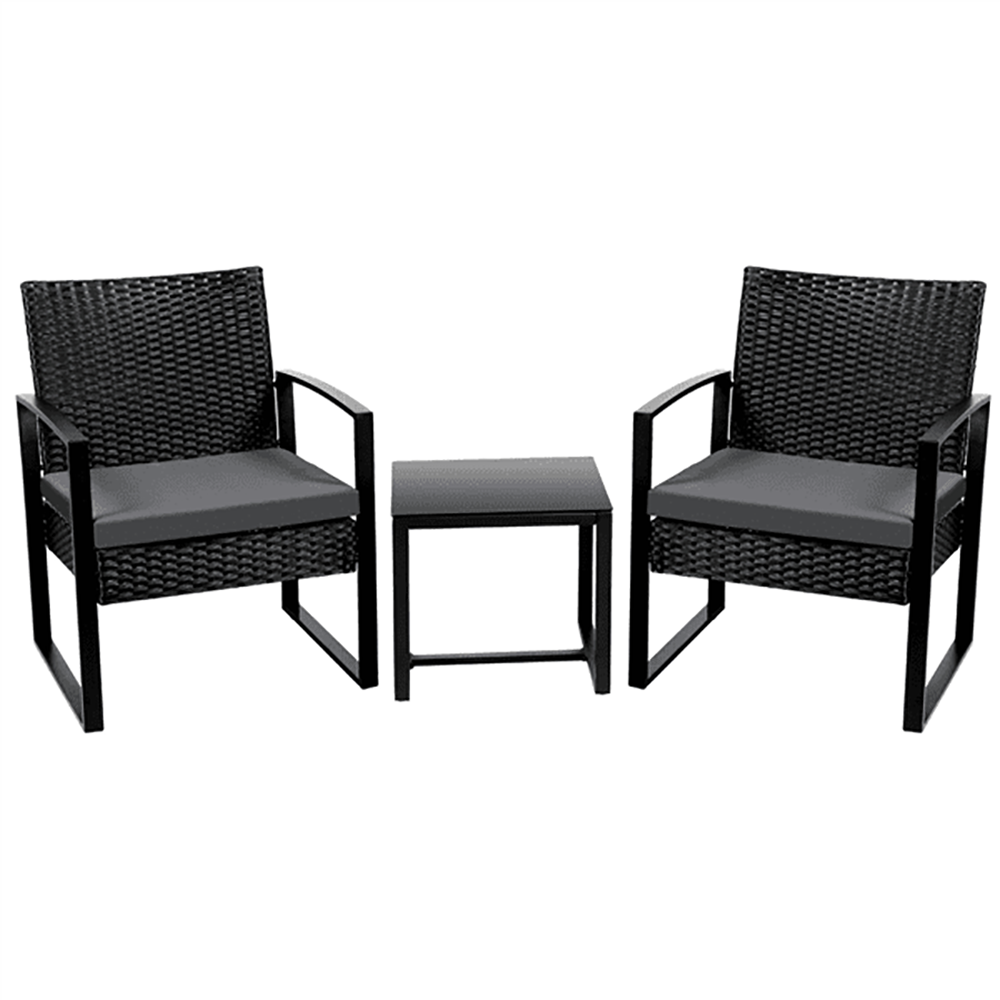 3-Piece Bistro Set, With Rattan Chairs & Tea Table, For Outdoor Patio And Balcony