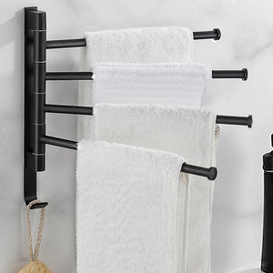 L 180 Rotating Towel Rack Space Aluminum Black Swing Bar Wall Mount Bathroom Kitchen Folding Towel Bars With Hook
