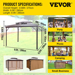 VEVOR Camping Tent Gazebo Canopy 10x10/10x12Ft Hardtop Outdoor Party Net Patio Shade Awning Shelter Picnic Backyard Lawn Wedding