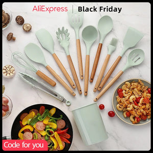 34 Pcs Silicone Kitchen Utensils Set Heat Resistant Non-Stick Cooking Tool With Measuring Cup Spoon Mat Hook Kitchen Accessories