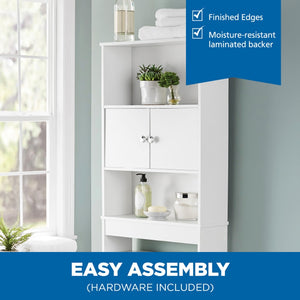 White 23 In. W Space Saver Bathroom Cabinet with 3 Fixed Shelves, Mainstays Over The Toilet Storage