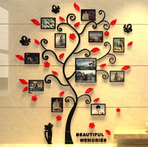 3D Acrylic Sticker Tree Mirror Wall Decals DIY Photo Frame Family Photo for Living Room