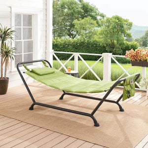 Polyester Hammock With Stand And Pillow For Outdoor Patio, Multi Color