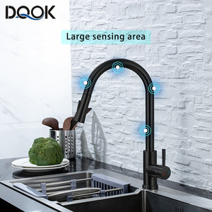 DQOK Kitchen Faucet Pull Out  Brushed Nickle Sensor Stainless Steel Black Smart Induction