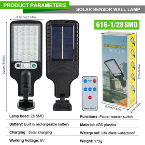 Solar Street Light Outdoor Wall Lamp Waterproof 3 Modes PIR Motion Sensor Garden Patio Porch Garage Security Lighting