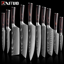 Load image into Gallery viewer, Chef knife 1-10 Pcs Set Kitchen Knives Laser Damascus Pattern Sharp Japanese Shantou Knife Cleaver
