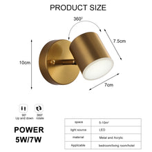 Load image into Gallery viewer, Rotatable Color Temperature Optional Nordic Simple Brass LED Gold Spotlight Bedroom Bedside Porch
