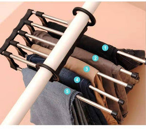 5 in 1 Magic Trouser Rack Hangers Stainless Steel Folding Pant Rack Tie Hanger Shelves Bedroom Closet Organizer Wardrobe Storage