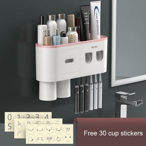 VOGSIC 1/2/3/4/5 Cups Toothbrush Holder Storage Rack With Drawer Toothpaste Squeezer Organizer For Home Bathroom Accessories Set