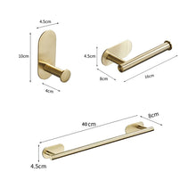 Load image into Gallery viewer, No Drilling Stainless Steel Self-adhesive Towel Bar Paper Holder Robe Hook Towel Ring Black Silver Gold Bathroom Accessories Set
