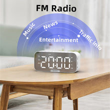 Load image into Gallery viewer, Bluetooth Speaker with Large LED Mirror Screen Digital Alarm Clock with FM Radio Phone Holder
