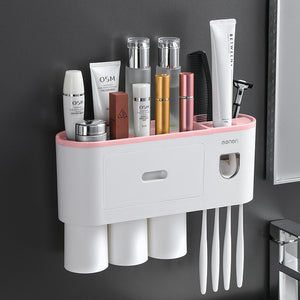 CMXIO Toothbrush Holder With Toothpaste Dispenser 1/2/3/4/5Cups Storage Rack Set